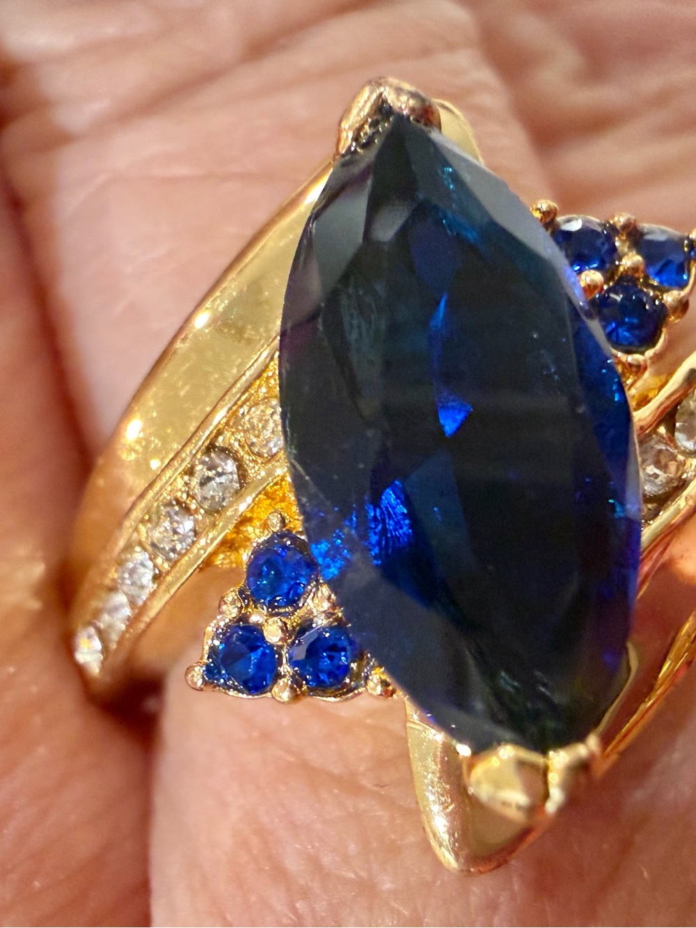 Vintage 18K Gold Plated
Marquise Royal Blue Cocktail
Statement Ring Size 10.25